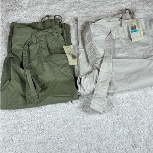 IZOD **SET OF 2** Women's Capri Pants, Belted, Cream/Olive, Size 16